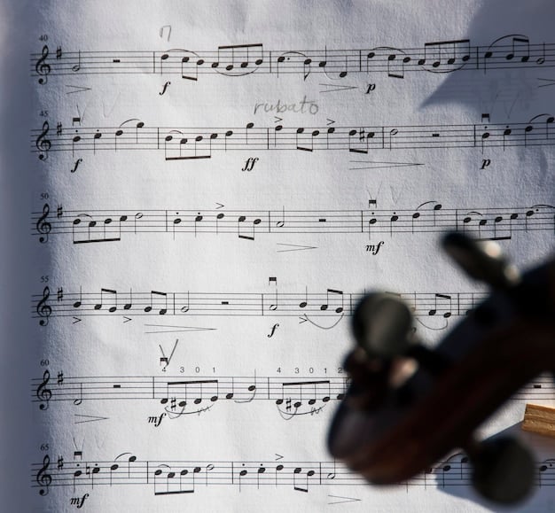 A detailed view of sheet music displaying complex vocal harmonies and layered vocal parts, possibly annotated by a vocal director, showing the depth of planning that goes into the arrangements.