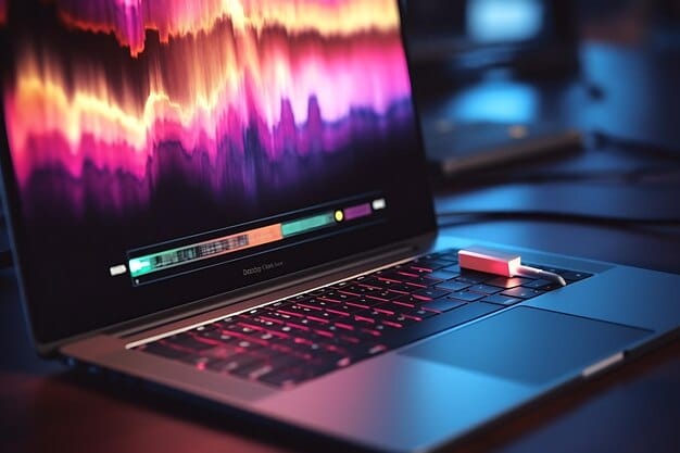 A close-up of a music production software interface on a laptop screen, showcasing the various waveforms and audio editing tools used to create a remix.