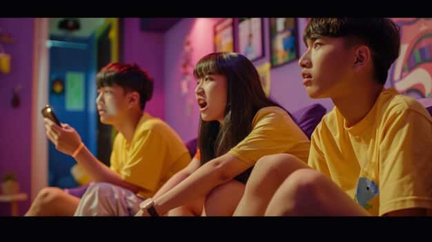 A split-screen image: On one side, a group of young people are recording a K-Drama OST-inspired dance challenge on TikTok; on the other side, a chart showing the OST track trending globally on music streaming platforms. Symbols of social media platforms surround both images, highlighting the integration of K-Drama music with social media culture.