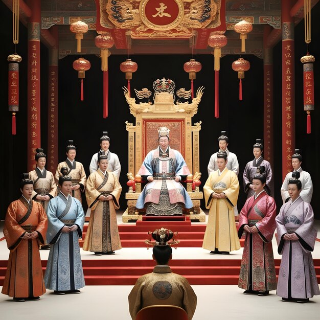 A diagram illustrating the Korean royal court hierarchy, showing the different titles and their respective positions, along with example characters from popular K-dramas that held those titles.