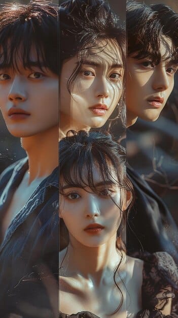 A collage of side-by-side images showcasing the main characters from a K-Drama and their counterparts in the US remake. The collage includes images of the actors and actresses, highlighting the physical and stylistic differences.