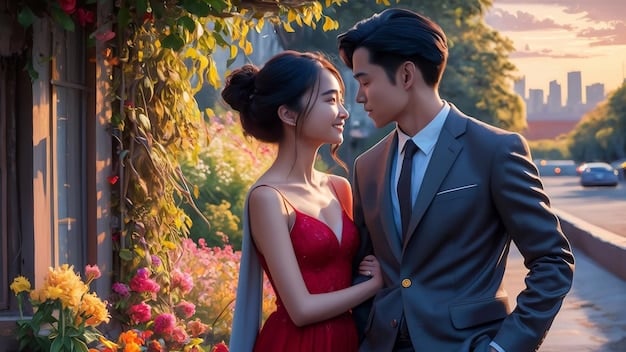 A side-by-side comparison of two K-drama couples: one embracing happily in a wedding scene, representing a happy ending, and the other standing solemnly apart in a hospital setting, representing a more somber or tragic ending. The image highlights the contrast in emotional impact of different K-drama finales.