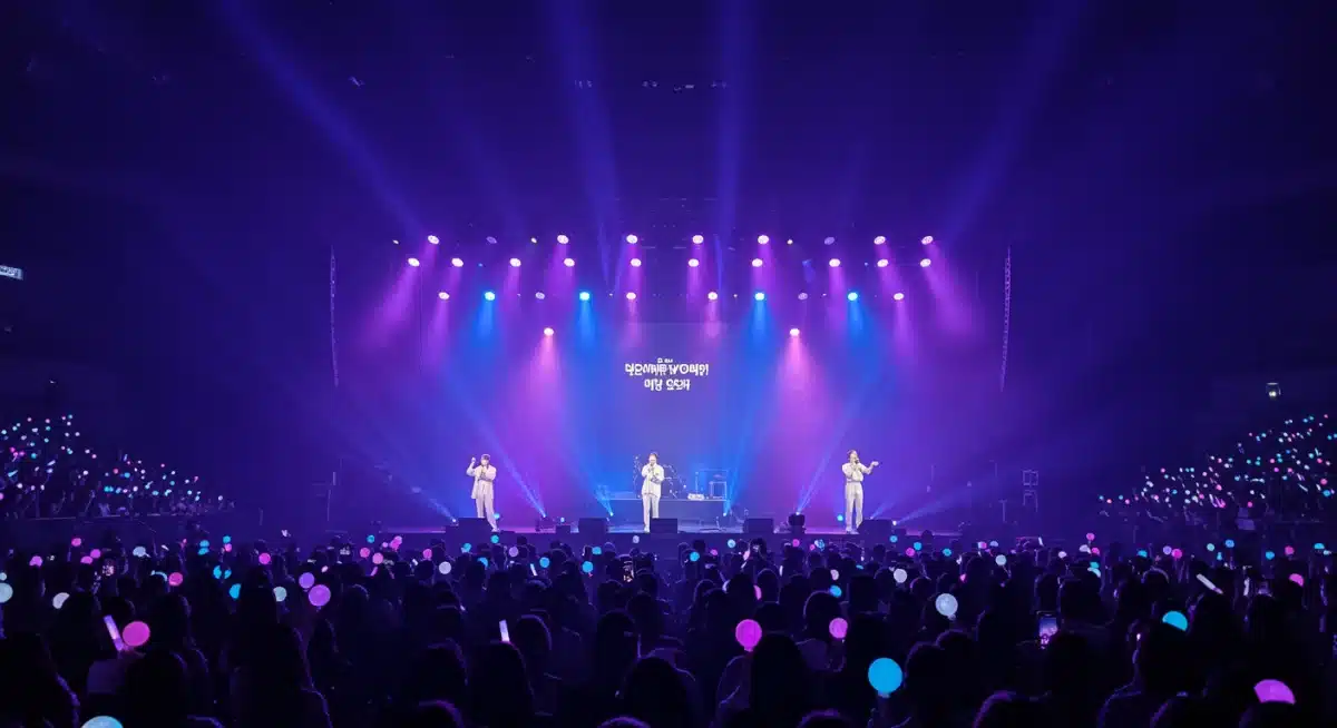 K-Drama OST fan concert with diverse audience and vibrant stage lighting.