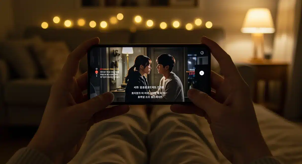 Smartphone displaying regional K-drama on a specialized streaming app.
