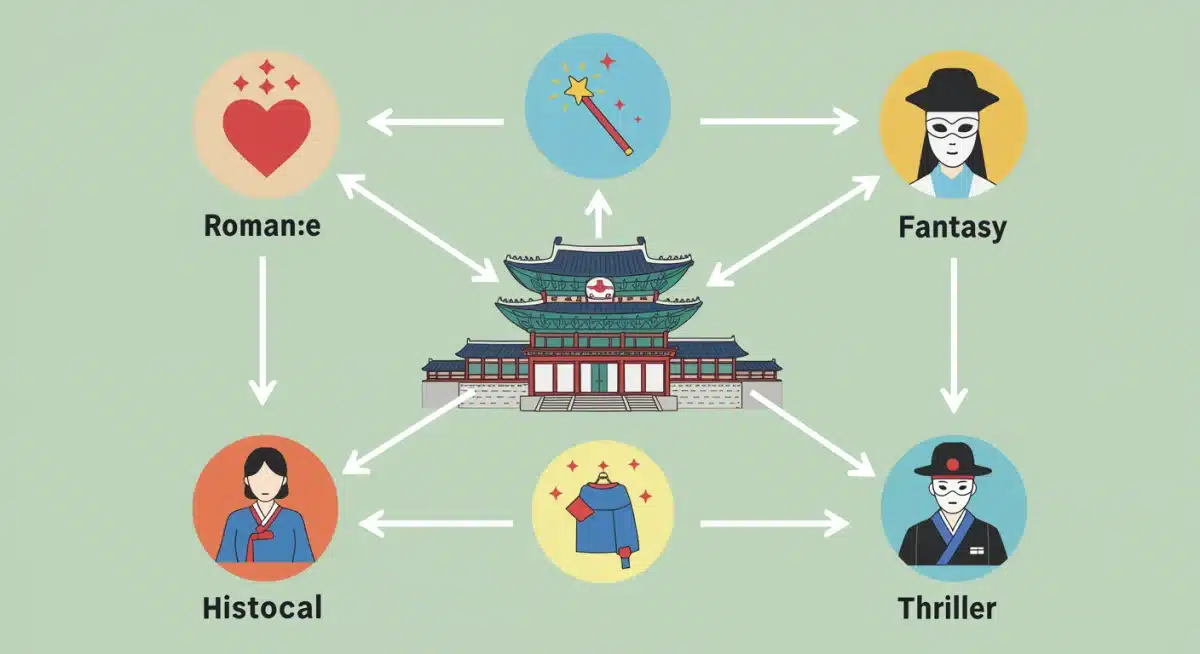 Infographic showing interconnected K-Drama genres and their common elements