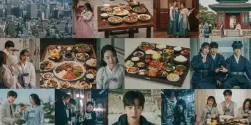 Dynamic collage of 2026 Korean culture influenced by K-dramas, including fashion, food, and city life.