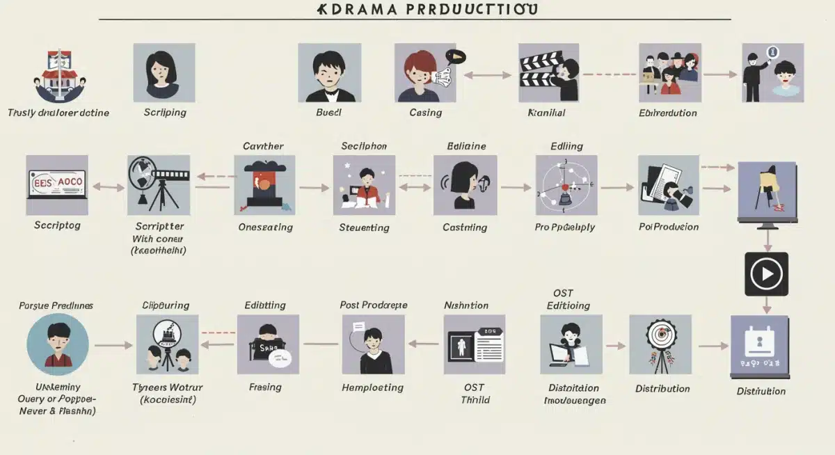 Infographic detailing the stages of K-drama production process.