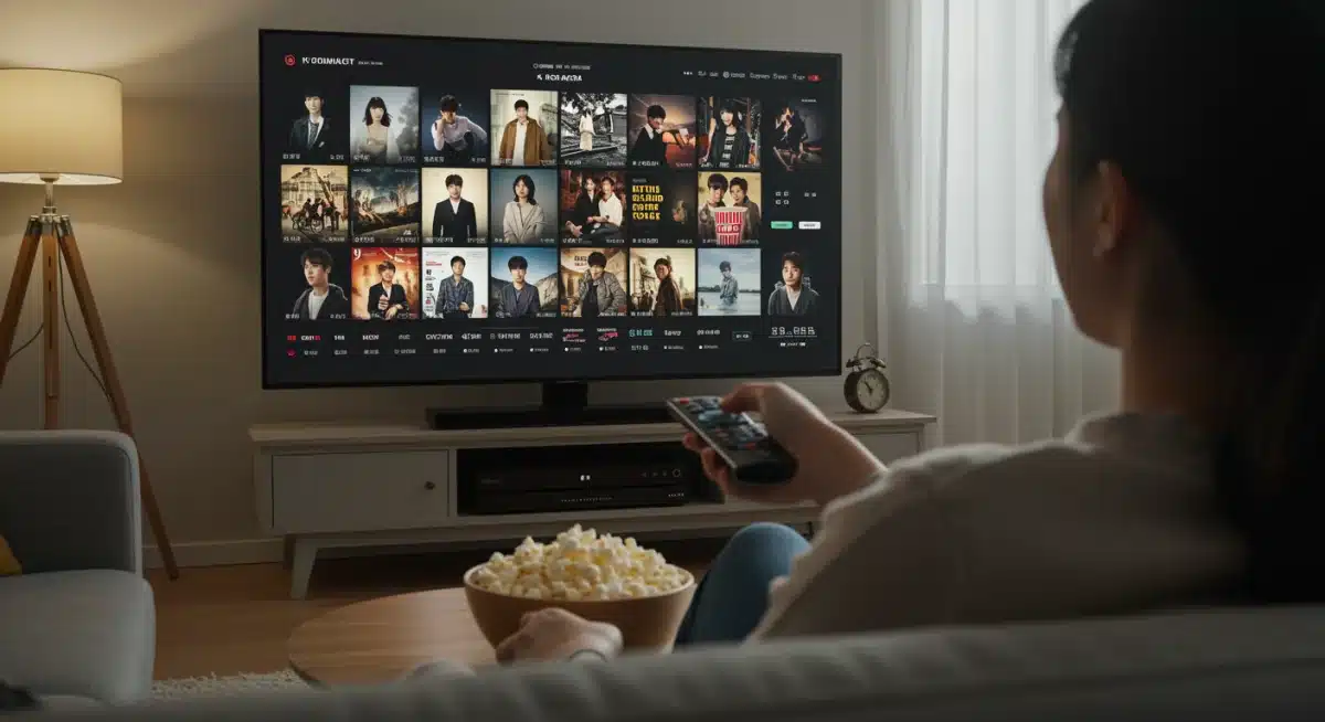 Person on sofa choosing K-drama on streaming service interface