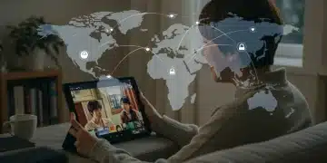 Person streaming K-drama on tablet with a VPN, global access