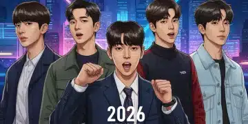 Essential K-Drama Actors: Top 5 Rising Stars of 2026 Dynamic illustration of five rising K-drama actors for 2026, vibrant and modern.