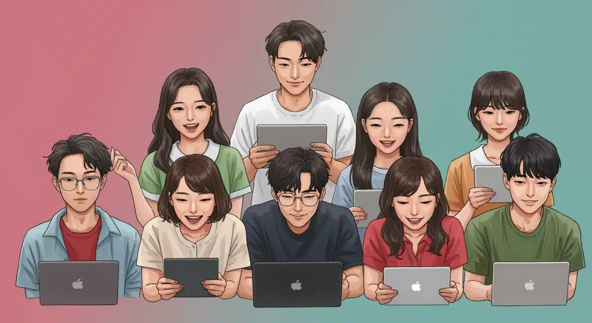 Diverse global audience watching K-dramas on multiple devices