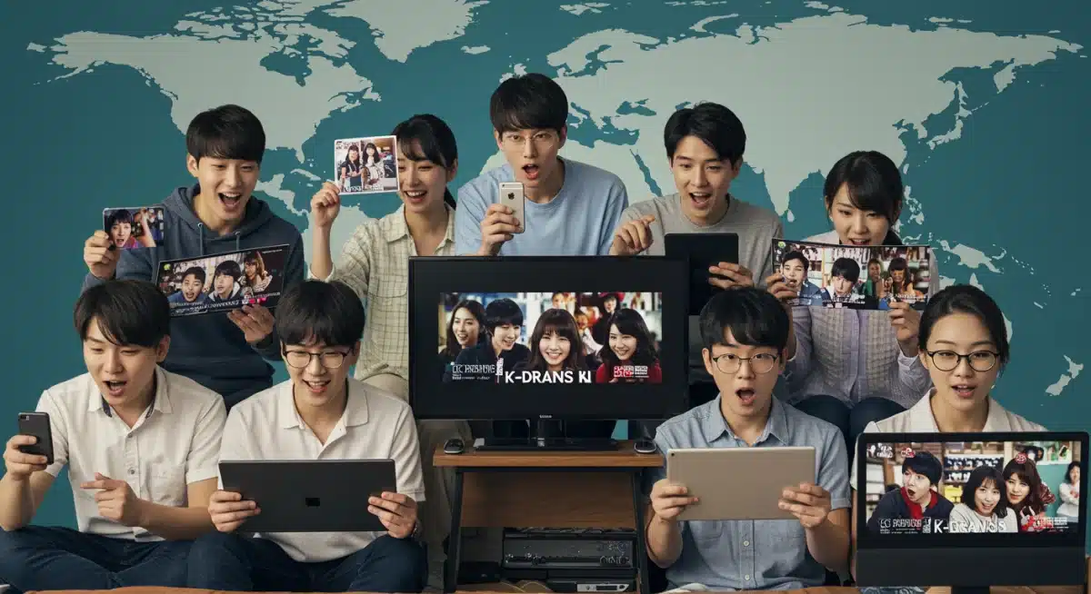 Global audience engaging with K-Dramas on multiple devices, symbolizing international appeal.