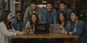Diverse K-drama fans connecting in a US cafe, discussing their favorite shows.