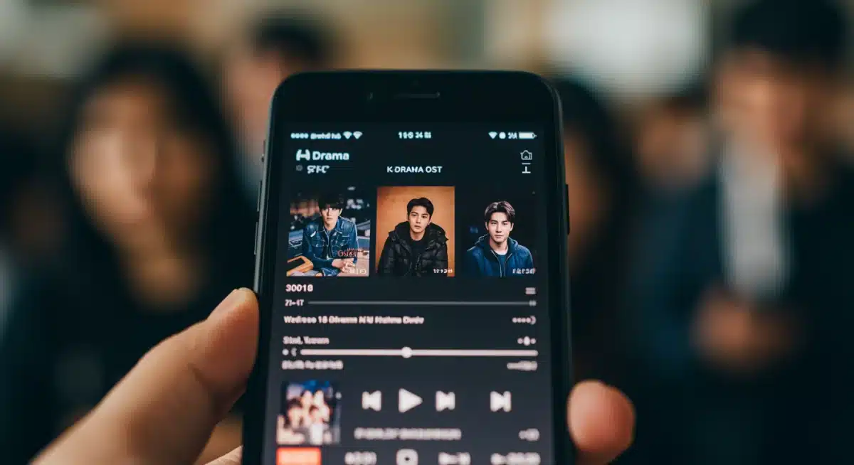 Smartphone displaying K-Drama OST playlist on streaming service