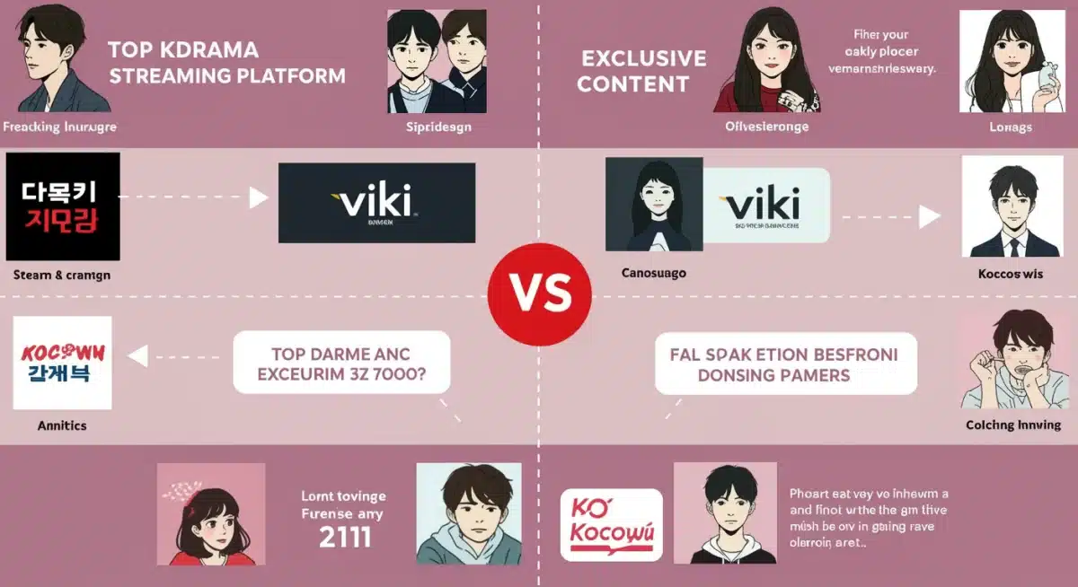 Infographic comparing features and exclusive content of K-Drama streaming platforms.