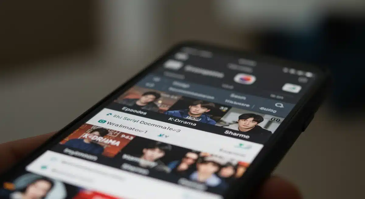 Smartphone screen showing K-Drama streaming app interface with episode details.