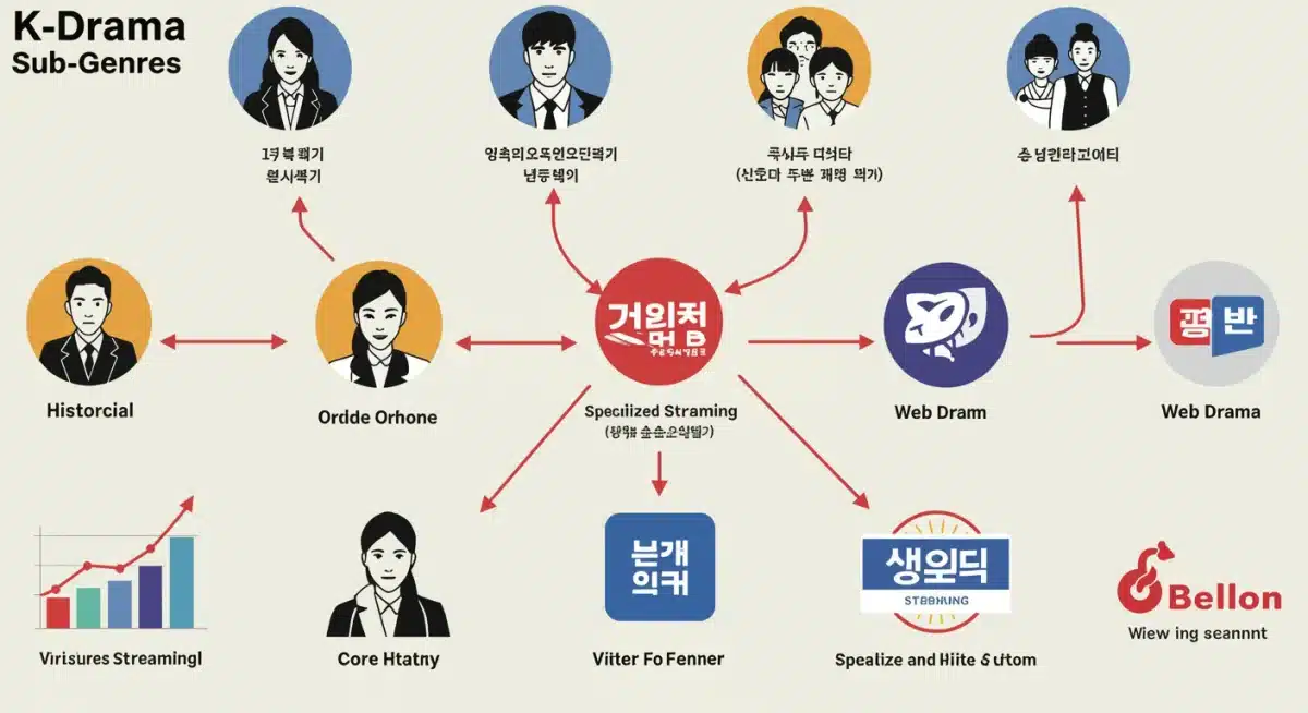 Infographic showing the expansion of K-Drama genres and dedicated streaming services.