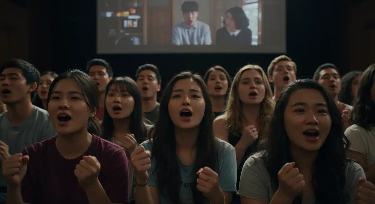 Diverse US fans singing along to a K-Drama OST, showcasing its cultural impact and widespread appeal.