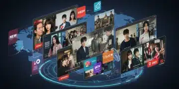 Futuristic streaming interface showcasing diverse K-drama content for the US market in 2026.