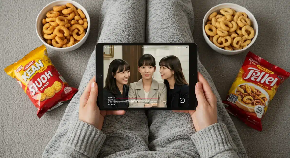 Person enjoying K-Drama on a tablet, symbolizing premium streaming comfort.