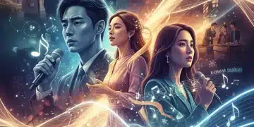 Dynamic collage featuring three emerging K-Drama OST vocalists, symbolizing their rising influence in 2026 music.