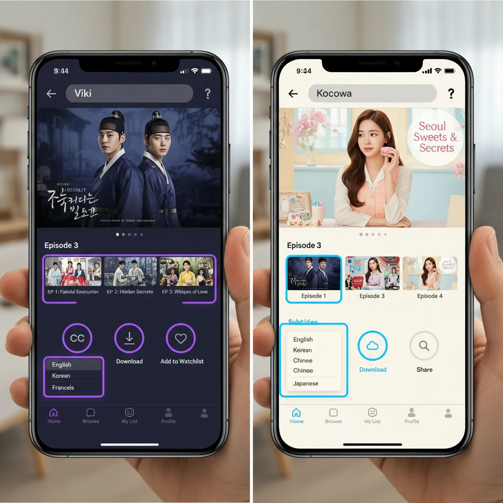Comparison of K-Drama streaming app interfaces on mobile