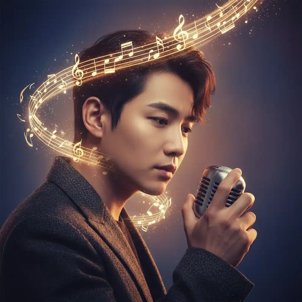 Lee Jinwoo, a rising K-Drama OST vocalist, performing with emotional intensity.
