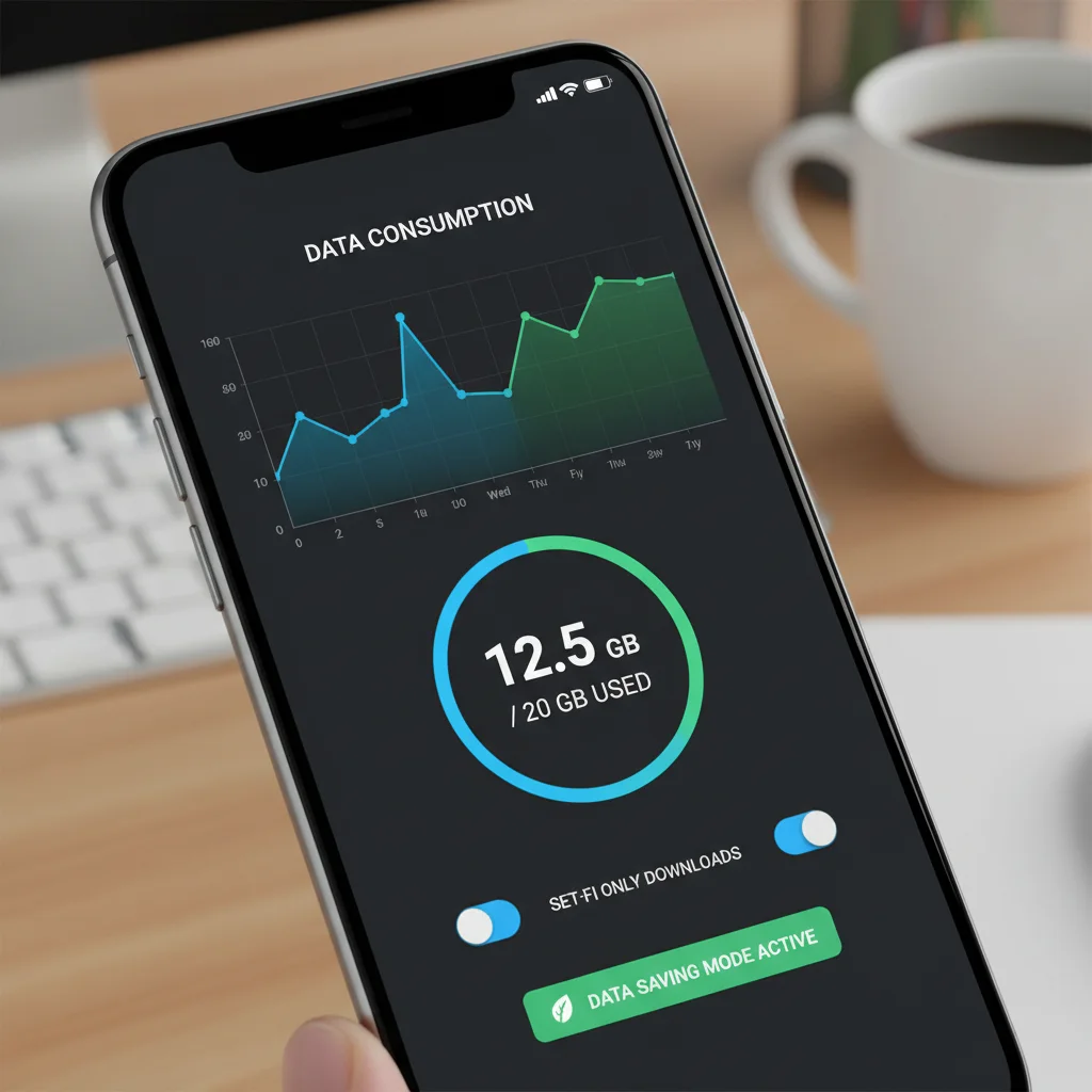 Smartphone screen showing data usage monitoring and data saving settings