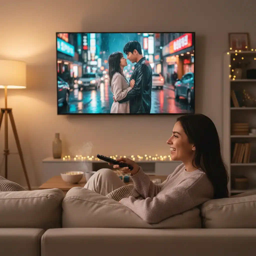 Person enjoying a K-Drama with optimal viewing settings
