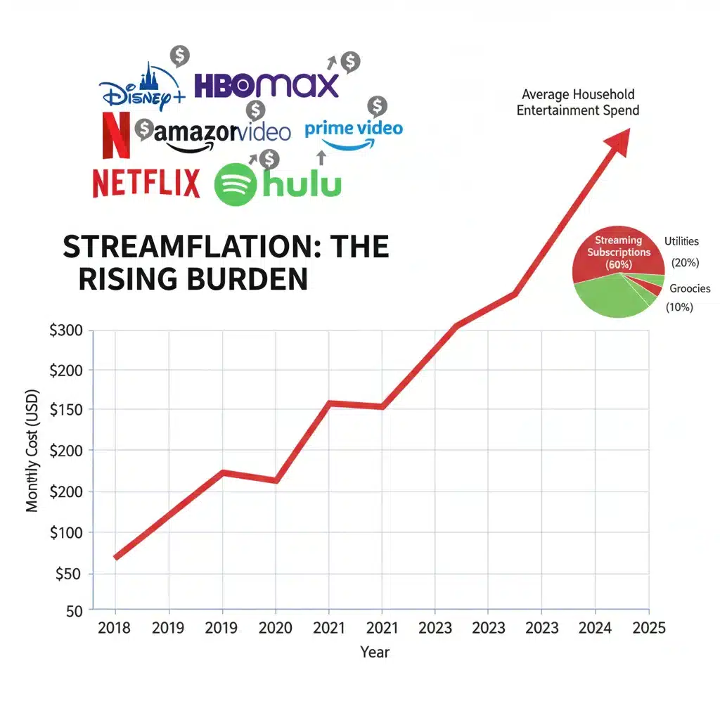 Financial graph depicting rising streaming subscription costs over time.