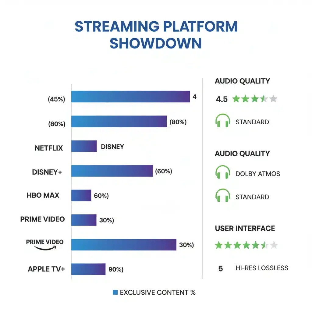 Infographic comparing streaming platforms for K-Drama OSTs: features, exclusive content, and audio quality.