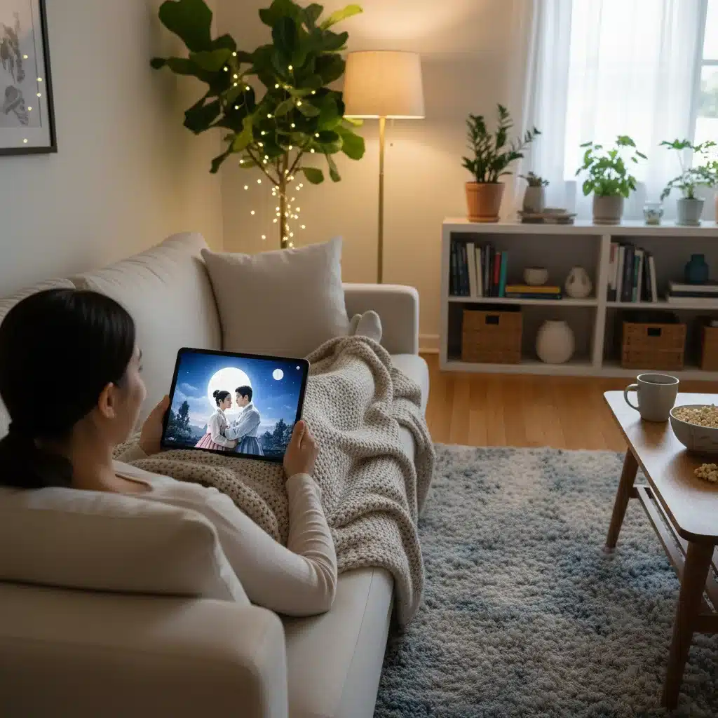 Person enjoying a K-Drama on a tablet at home