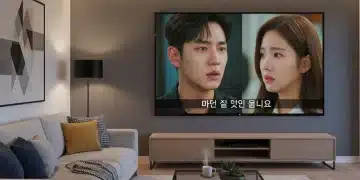 Smart TV displaying a vibrant K-Drama scene in a modern living room