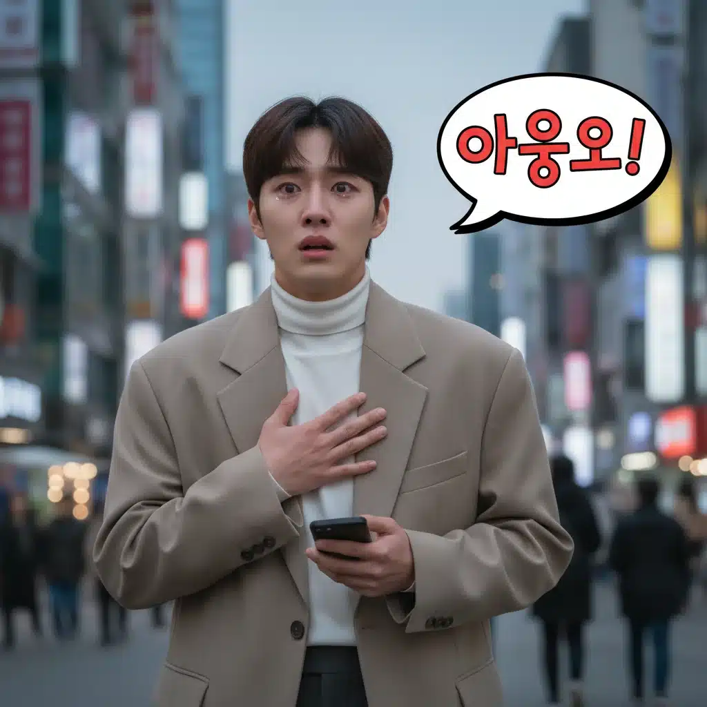 K-Drama character expressing surprise with a Korean exclamation speech bubble.